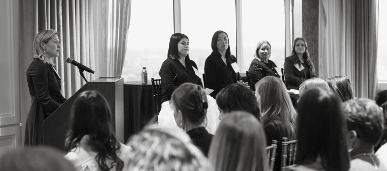 Panel speaking to audience at Conversations with Women of UMass event